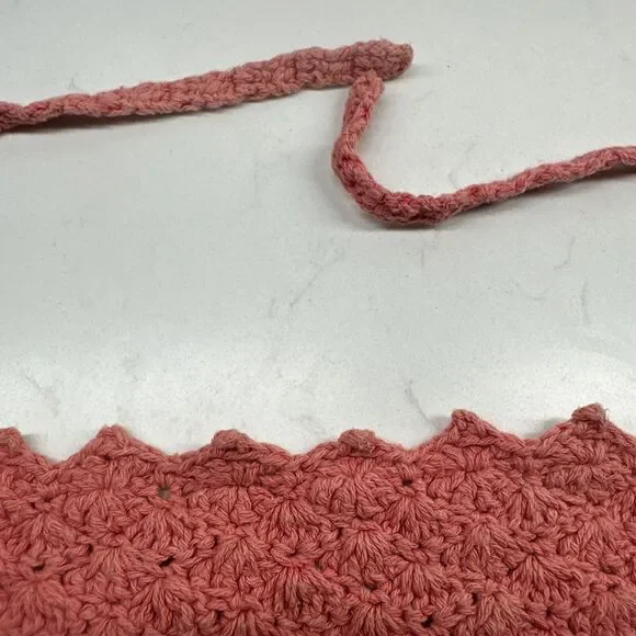 Handmade Crochet Boho Head Scarf Bandana Kerchief Hair Scarf Pink/Salmon - Picture 8 of 13